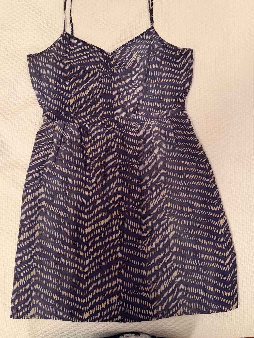 Navy Patterned Spaghetti-Strap Mini Dress